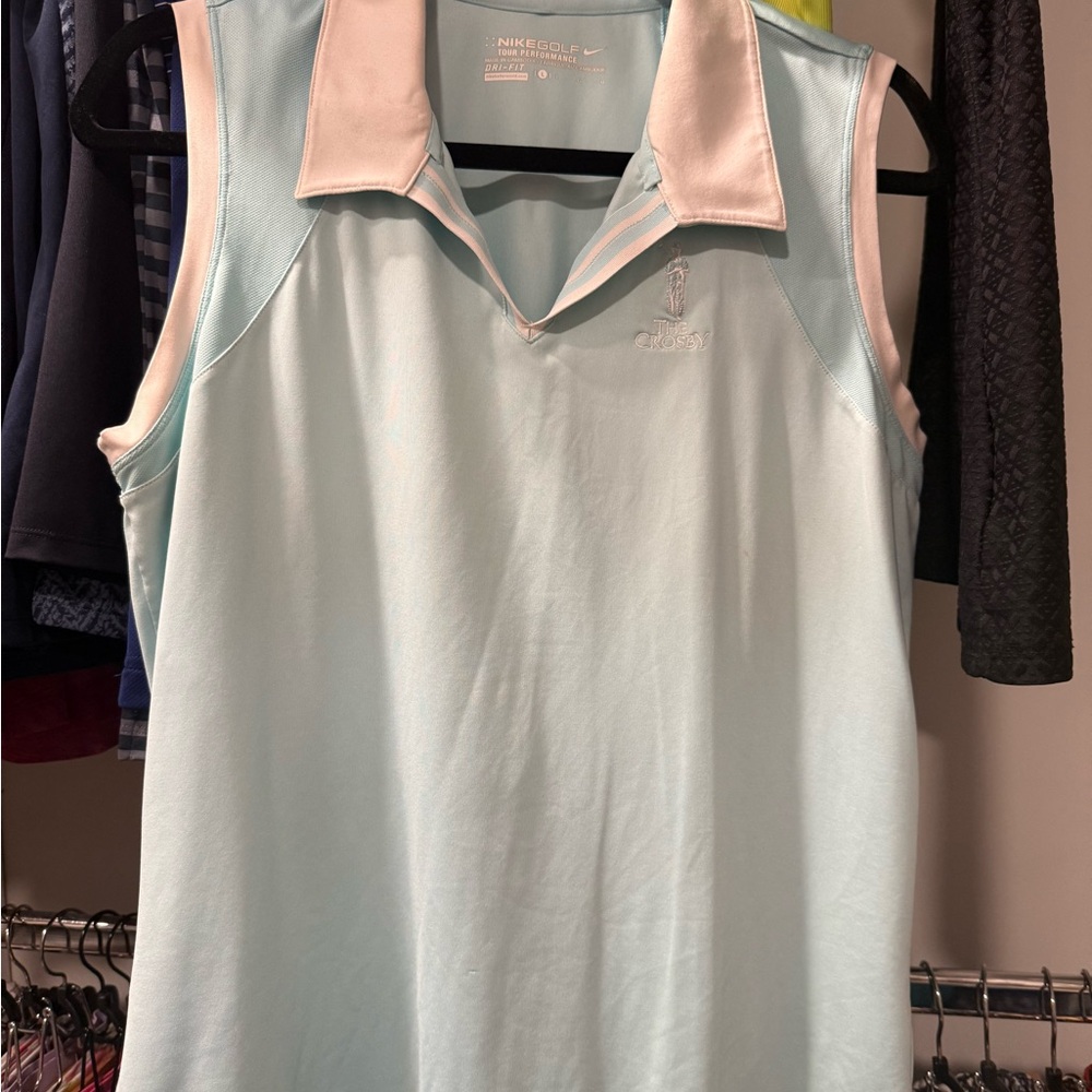 Nike Light Blue and White Sleeveless Blouse